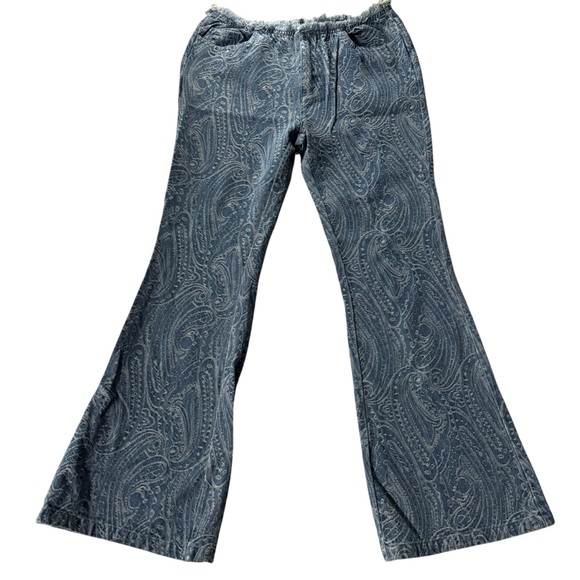 Princess Polly Loweana Low Rise Jacquard Flare‎ Jean Blue Denim Women's 6 NWT - Picture 1 of 10
